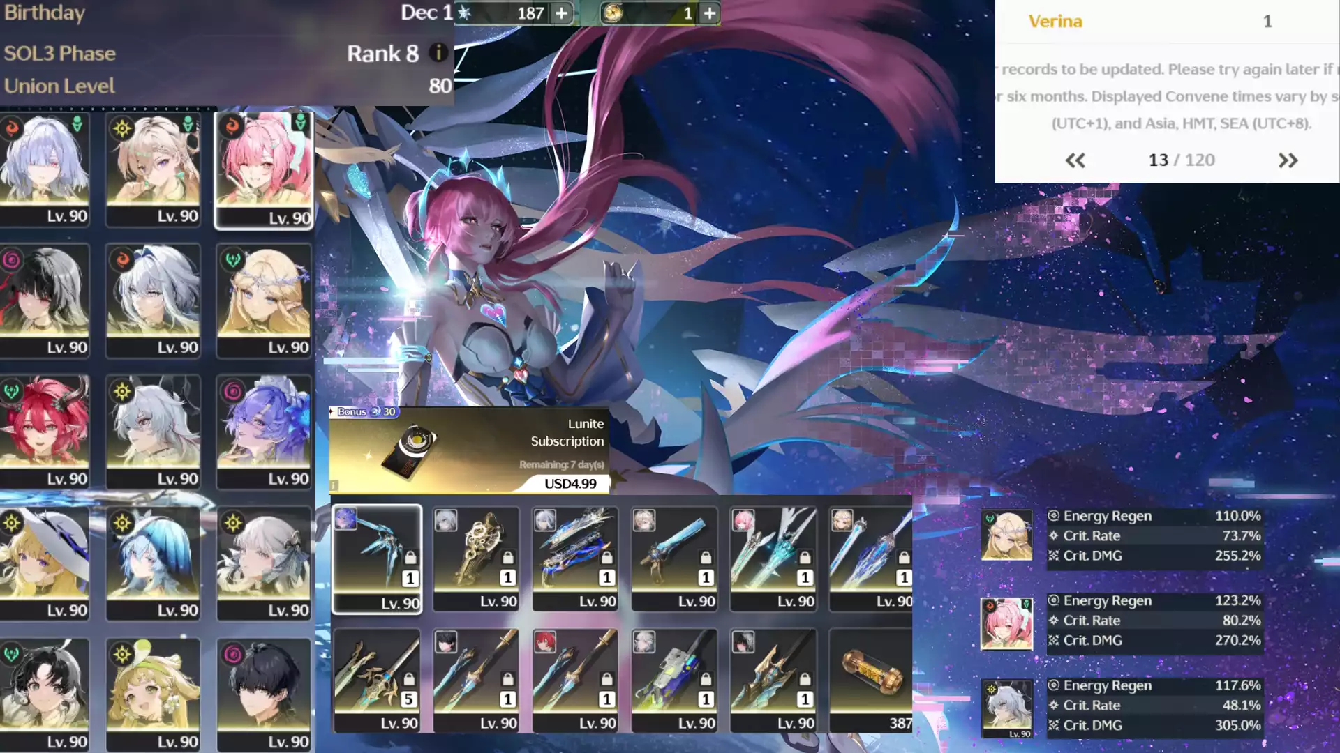 (Tuyệt Phẩm vip) team Cartethyia dát vàng + Aemeath dát vàng + team zani còn nhiều char khác banner chạm là nổ